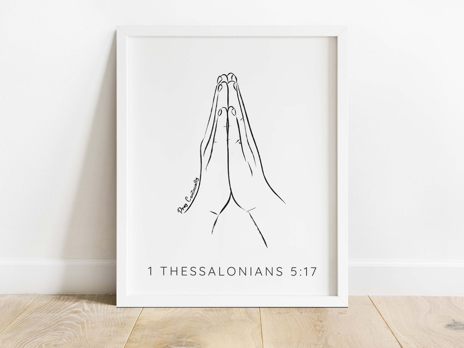 Minimalist art with a spiritual touch - praying hands and 'Pray Continually' quote, a daily reminder to seek divine guidance.