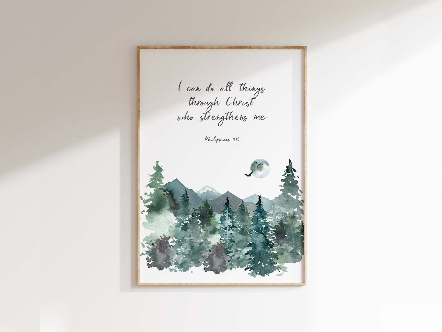 Philippians 4 13 Wall Art, Bible Verse Christian Mountain Pictures, Inspirational Mountain Landscape Scripture Print