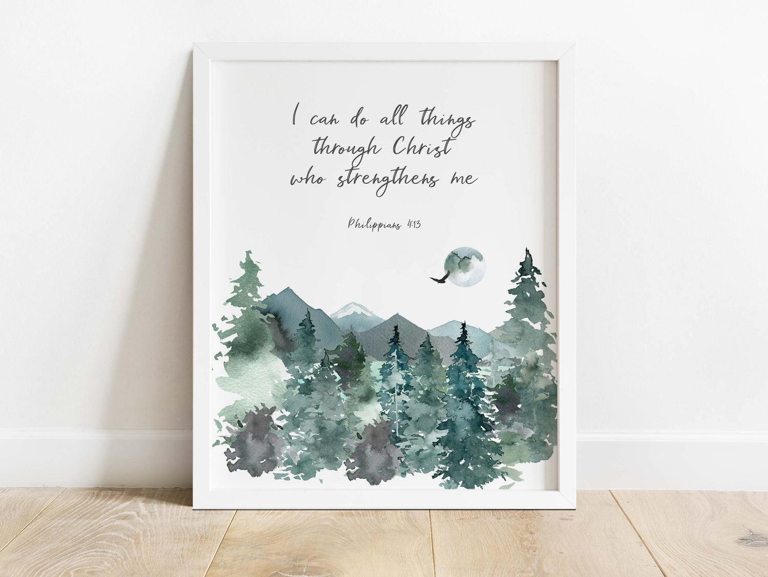 Christian Wall Hanging with Inspirational Quote, Mountain Majesty Bible Verse Print for Home Decor