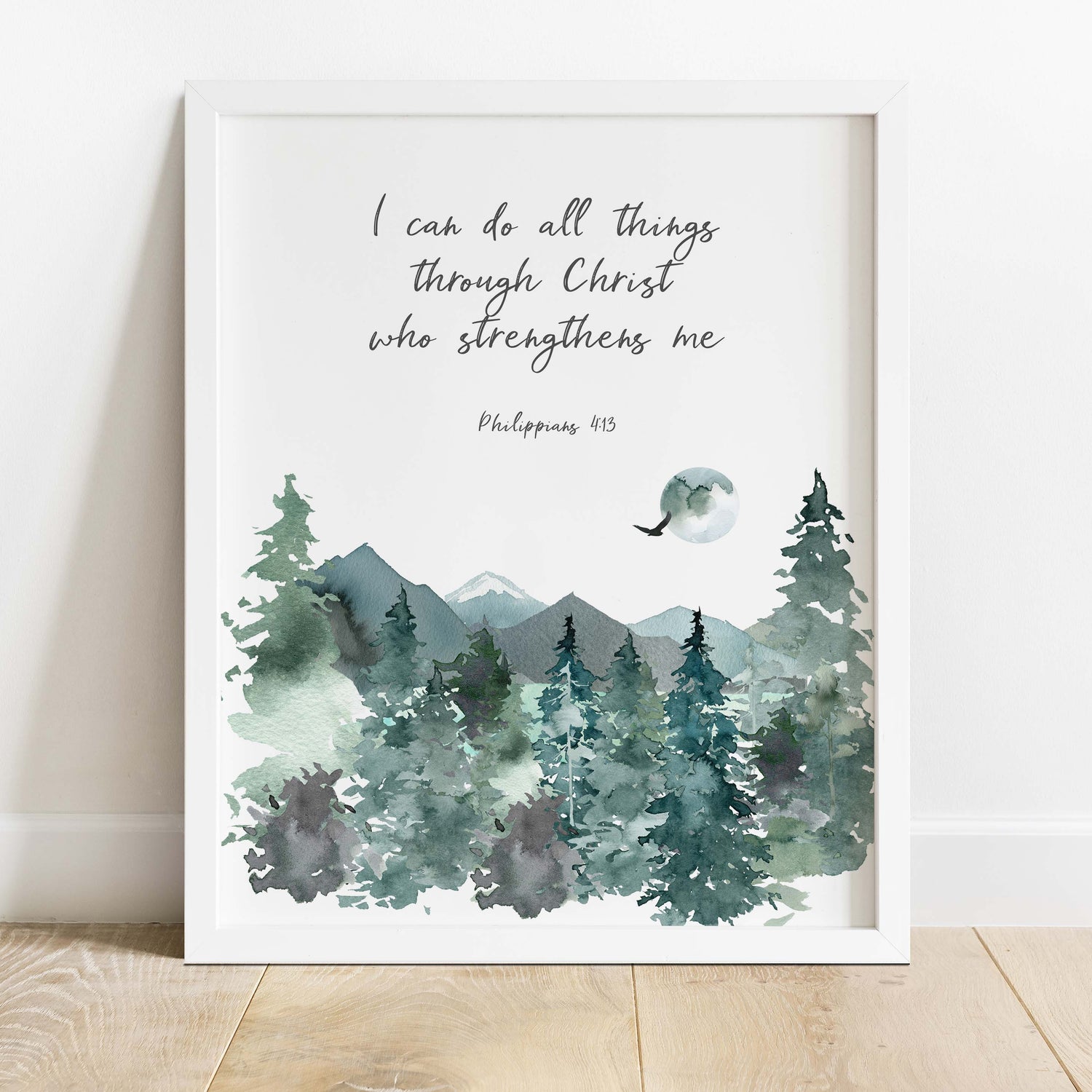 Christian Wall Hanging with Inspirational Quote, Mountain Majesty Bible Verse Print for Home Decor