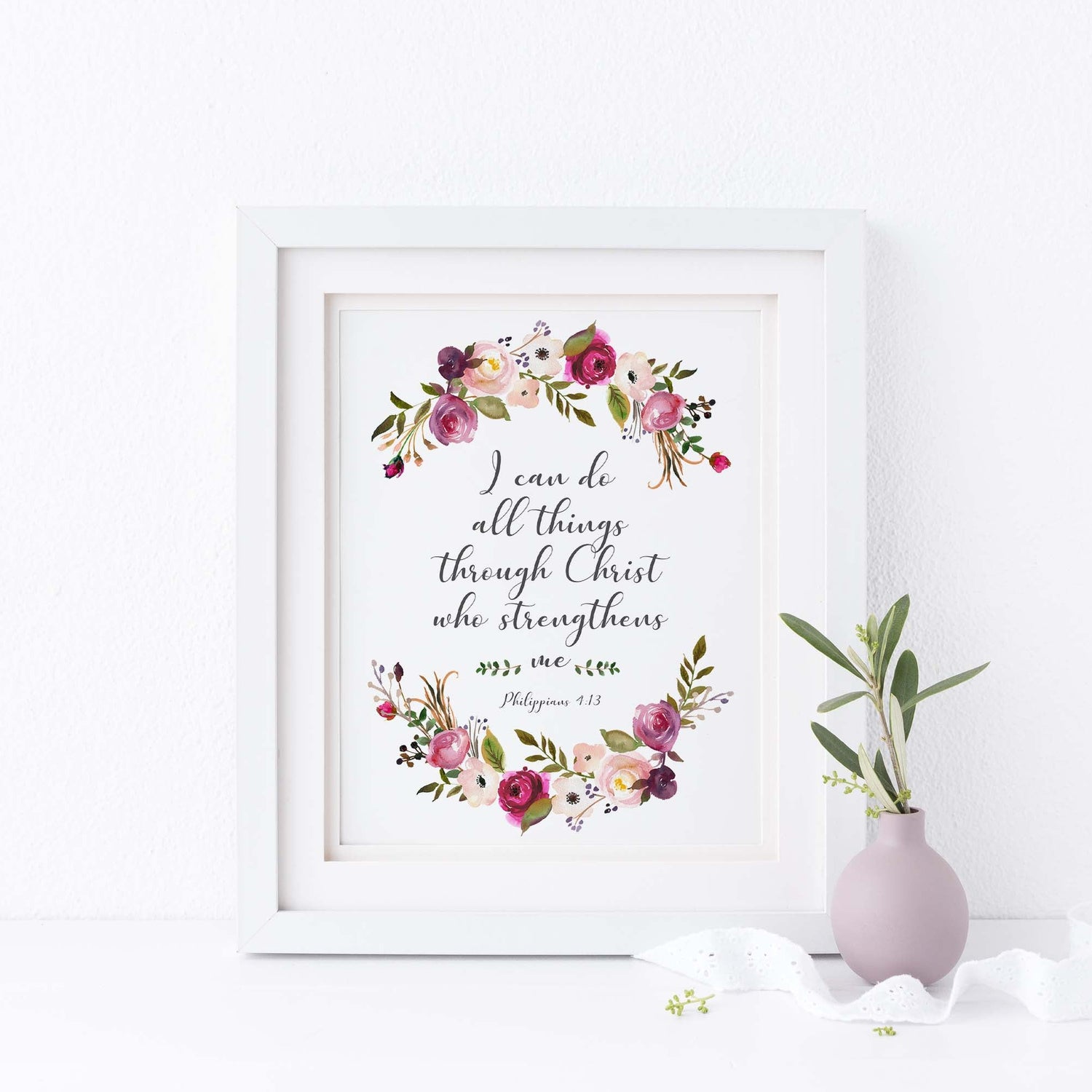 philippians 4 wall art, floral bible verse decor, philippians 4 13 pictures, I can do all things Scripture Wall Art
