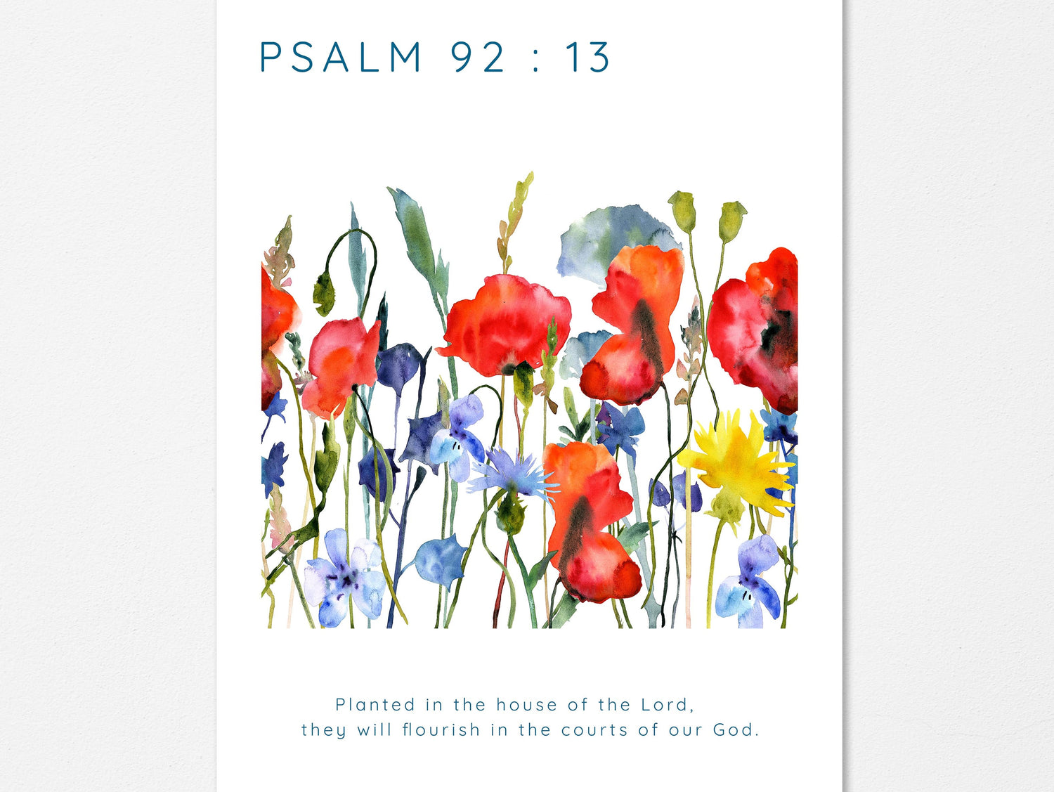 Flourishing in God's courts watercolour print, Flourishing in God's courts watercolor print, Minimalist Bible verse art
