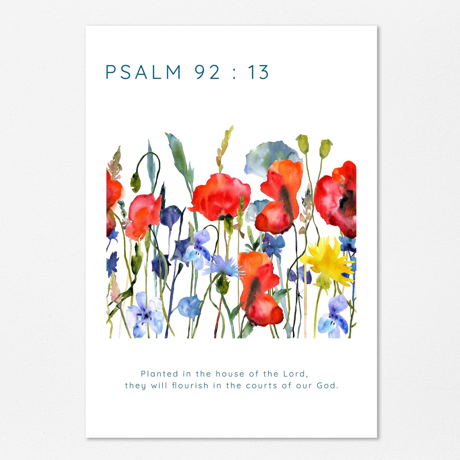 Flourishing in God's courts watercolour print, Flourishing in God's courts watercolor print, Minimalist Bible verse art