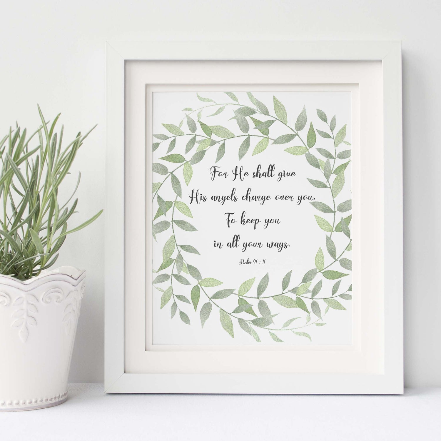 Psalm 91 Wall Decor, For He Shall Give His Angels Charge Over You, Psalm 91 Quote Art