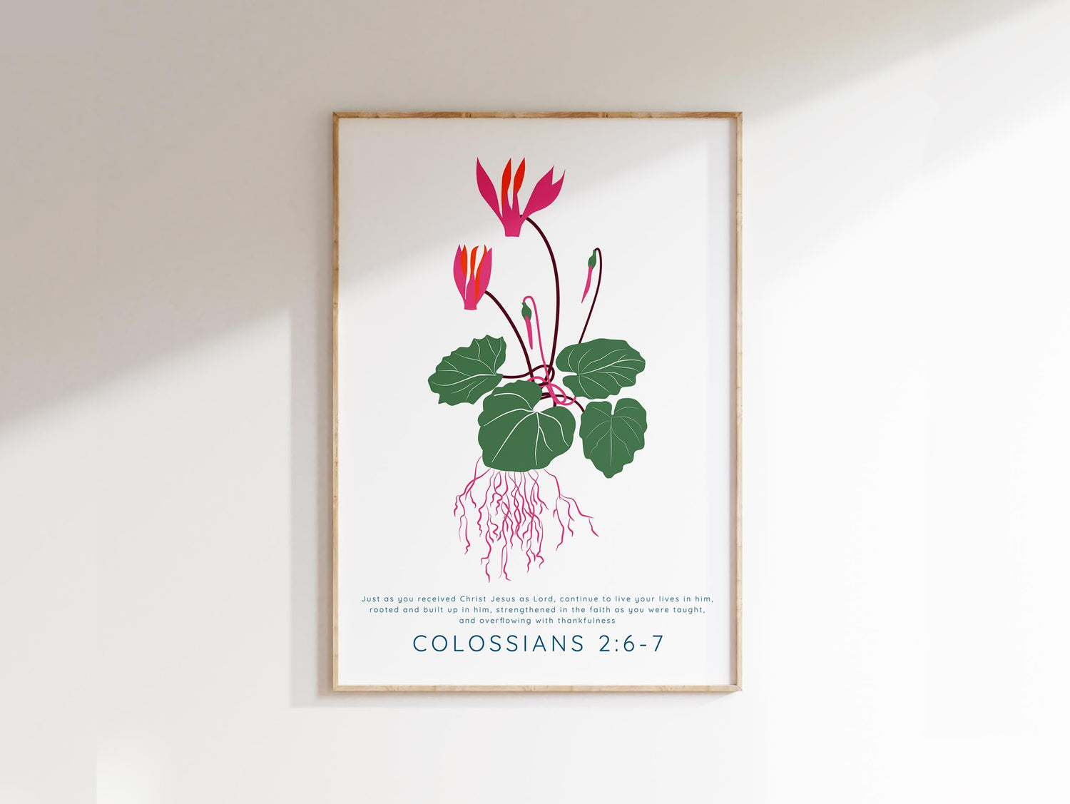 Colossians 2:6-7 Floral Print, Bible verse art with "Just as you received Christ Jesus as Lord," spiritual decor