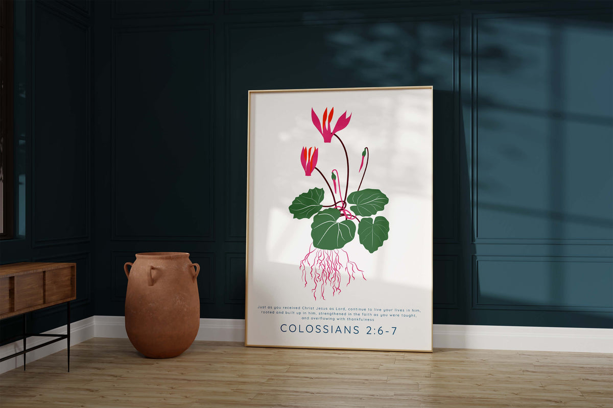 Modern floral Christian art, "Continue to live your lives in him," Scripture wall decor, Inspirational faith print