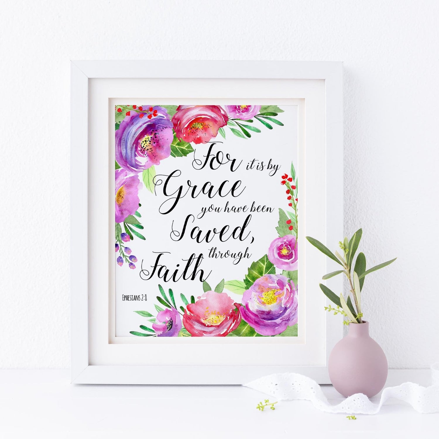 Scripture Wall Art, Bible Verse Wall Art, Christian Wall Art, Christian Home Decor, Grace Print, Grace Alone