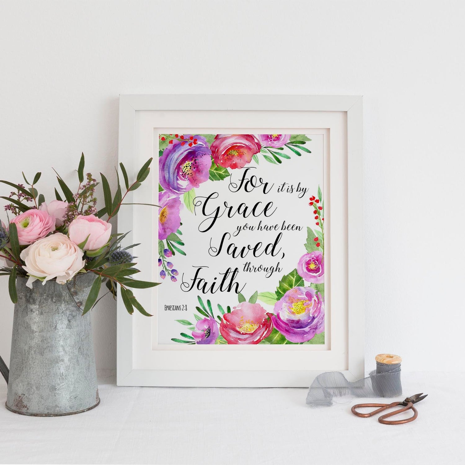 christian quotes on faith and strength, for it is by grace printable, scripture posters, scripture pictures, scripture prints