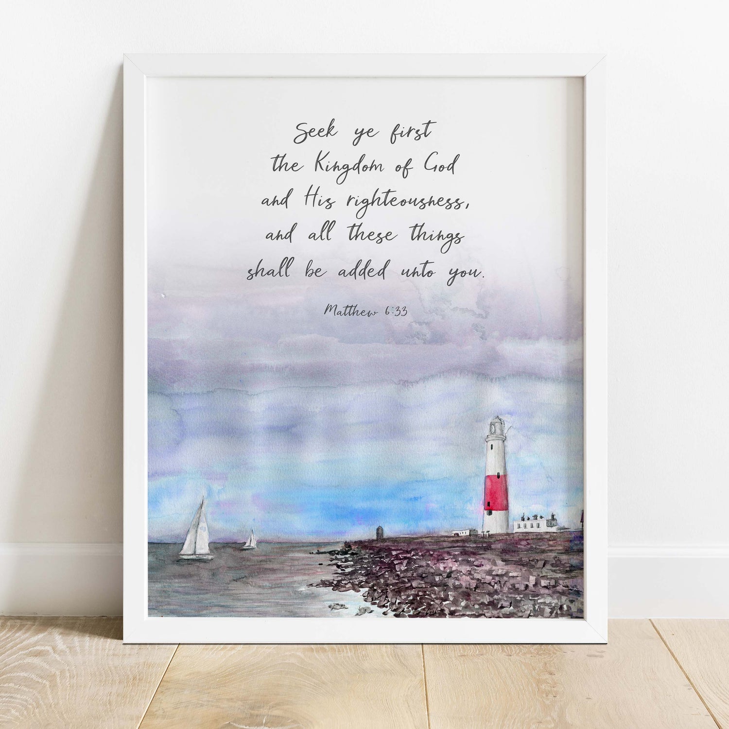 Seek Ye First Bible Verse Print, Watercolour Bible Verse Wall Art, seek ye first wall art, seek ye first prints, scripture art