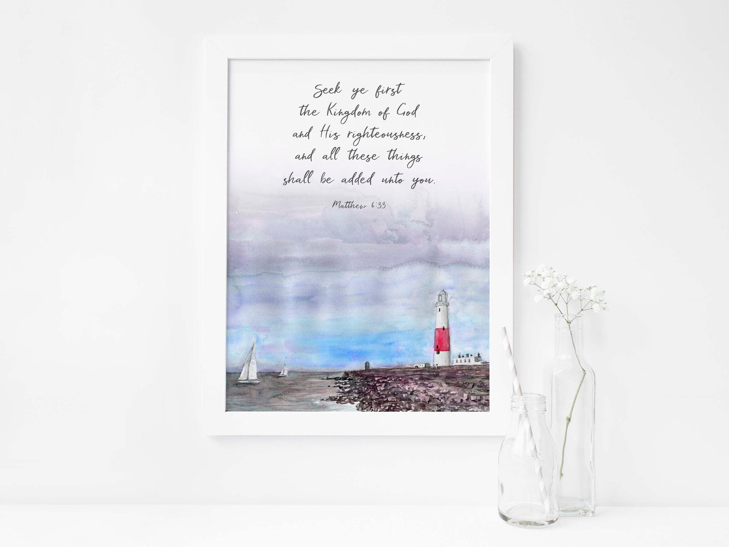 Christian Gifts for Men, matthew 6 wall art, matthew 6 print, matthew 6 prints, matthew 6 poster, lighthouse bible verse prints