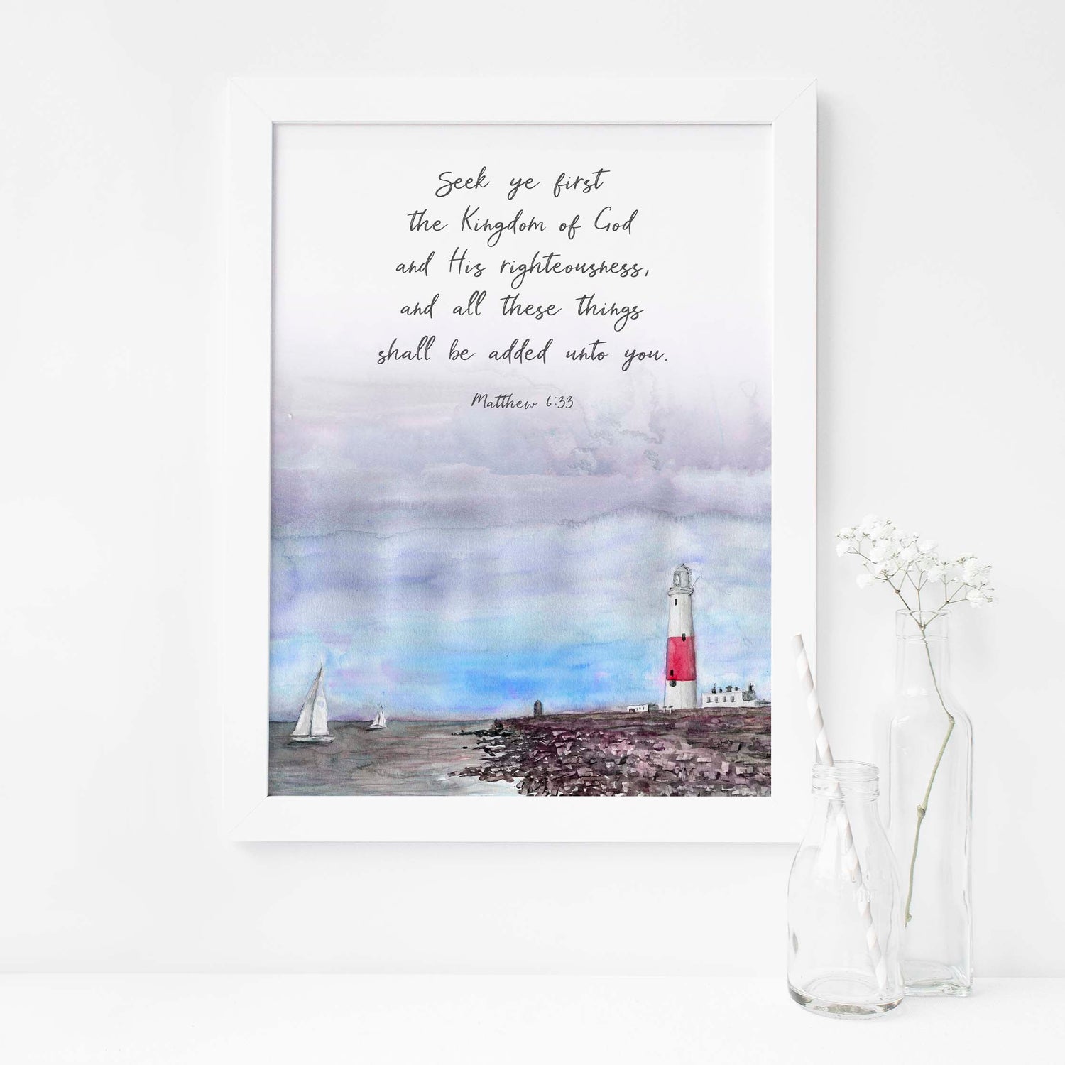 Christian Gifts for Men, matthew 6 wall art, matthew 6 print, matthew 6 prints, matthew 6 poster, lighthouse bible verse prints