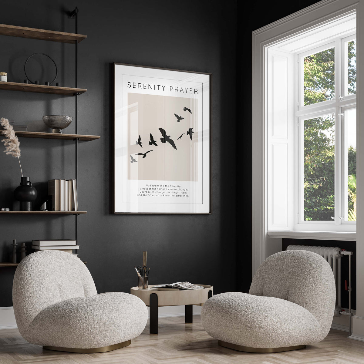 Neutral Serenity Prayer Wall Art Print, Birds on Beige Serenity Prayer Poster, Serenity Prayer Decor with Birds, serene prayer decor