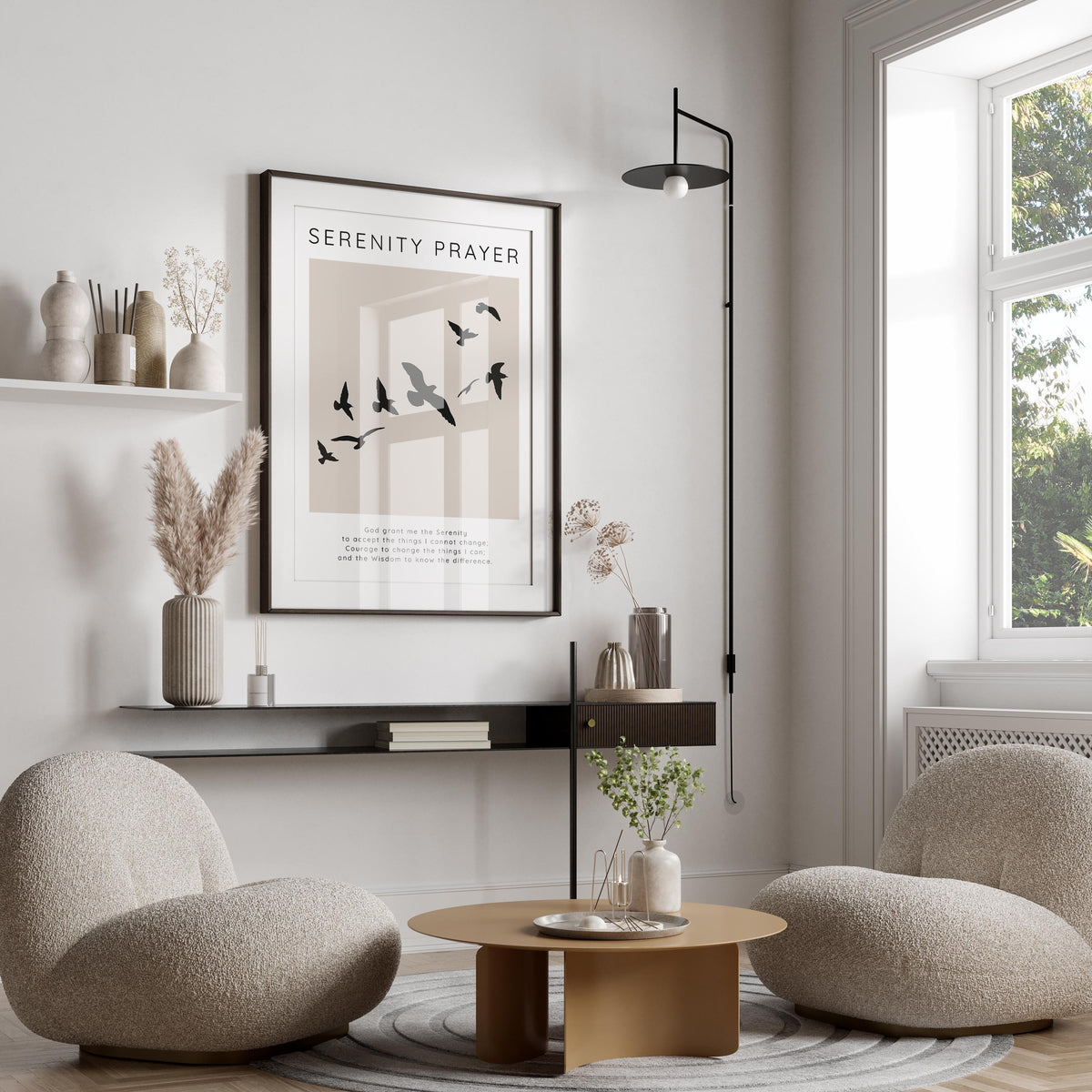 Timeless Wisdom Serenity Wall Art, Inspirational Quote Art with Birds, Serenity Prayer Typography Print, sober gift for him