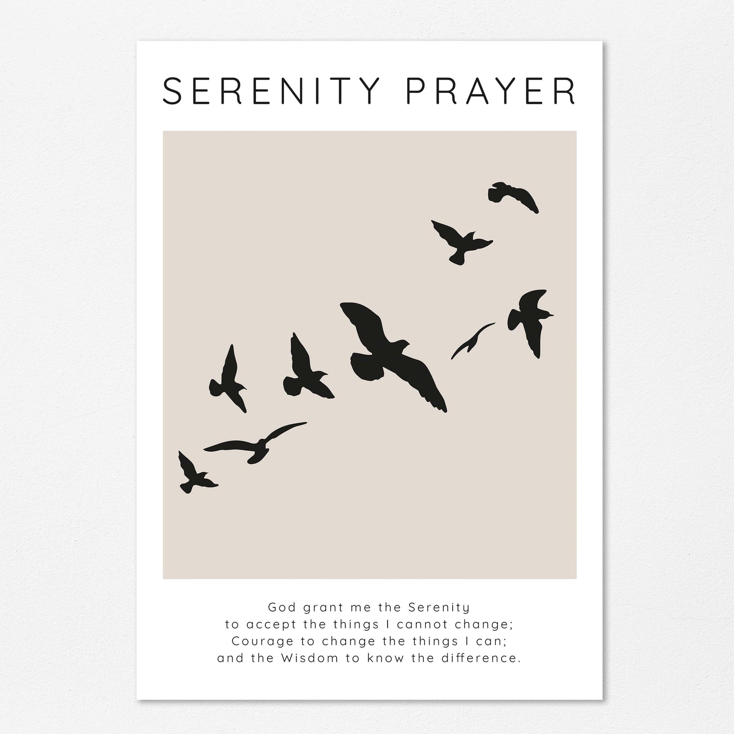 Birds in Flight Serenity Quote Poster, Serenity Prayer Wall Art for Peace, Graceful Birds Serenity Prayer Print, recovery gift idea
