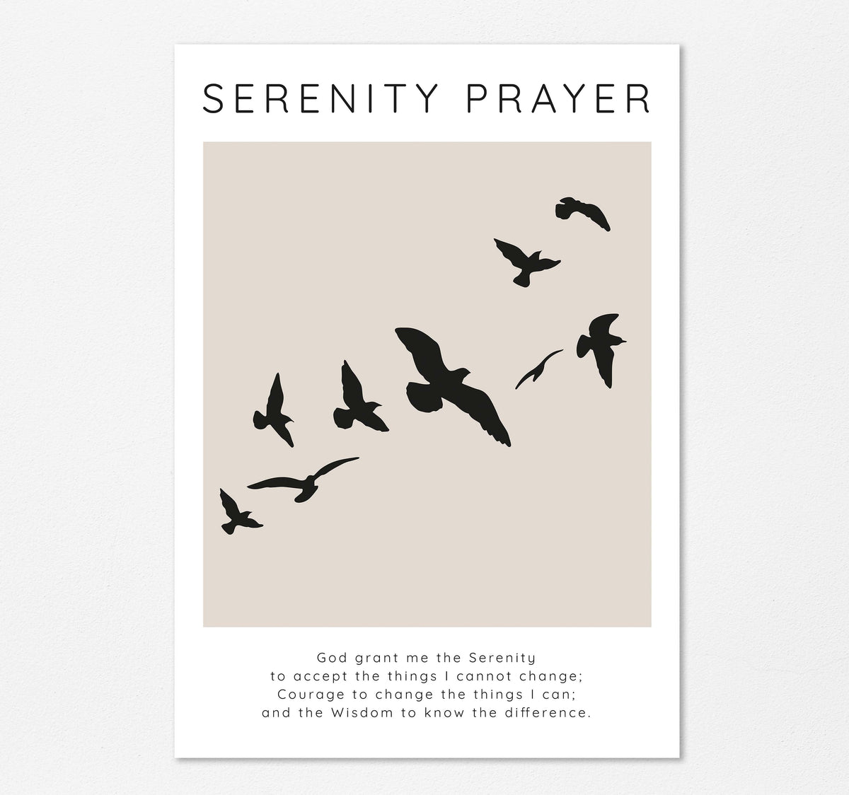 Birds in Flight Serenity Quote Poster, Serenity Prayer Wall Art for Peace, Graceful Birds Serenity Prayer Print, recovery gift idea