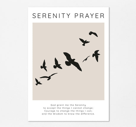 Birds in Flight Serenity Quote Poster, Serenity Prayer Wall Art for Peace, Graceful Birds Serenity Prayer Print, recovery gift idea