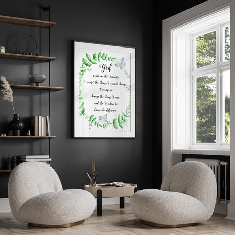 Serenity Prayer Centerpiece Artwork, Elegant Serenity Prayer with Nature Design, Serenity Prayer Circle of Leaves Print