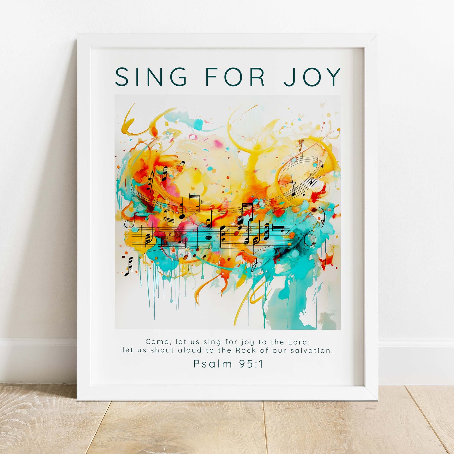 Uplifting Psalm 95 art for a serene living environment, Christian wall art celebrating music and salvation, Christian wall print
