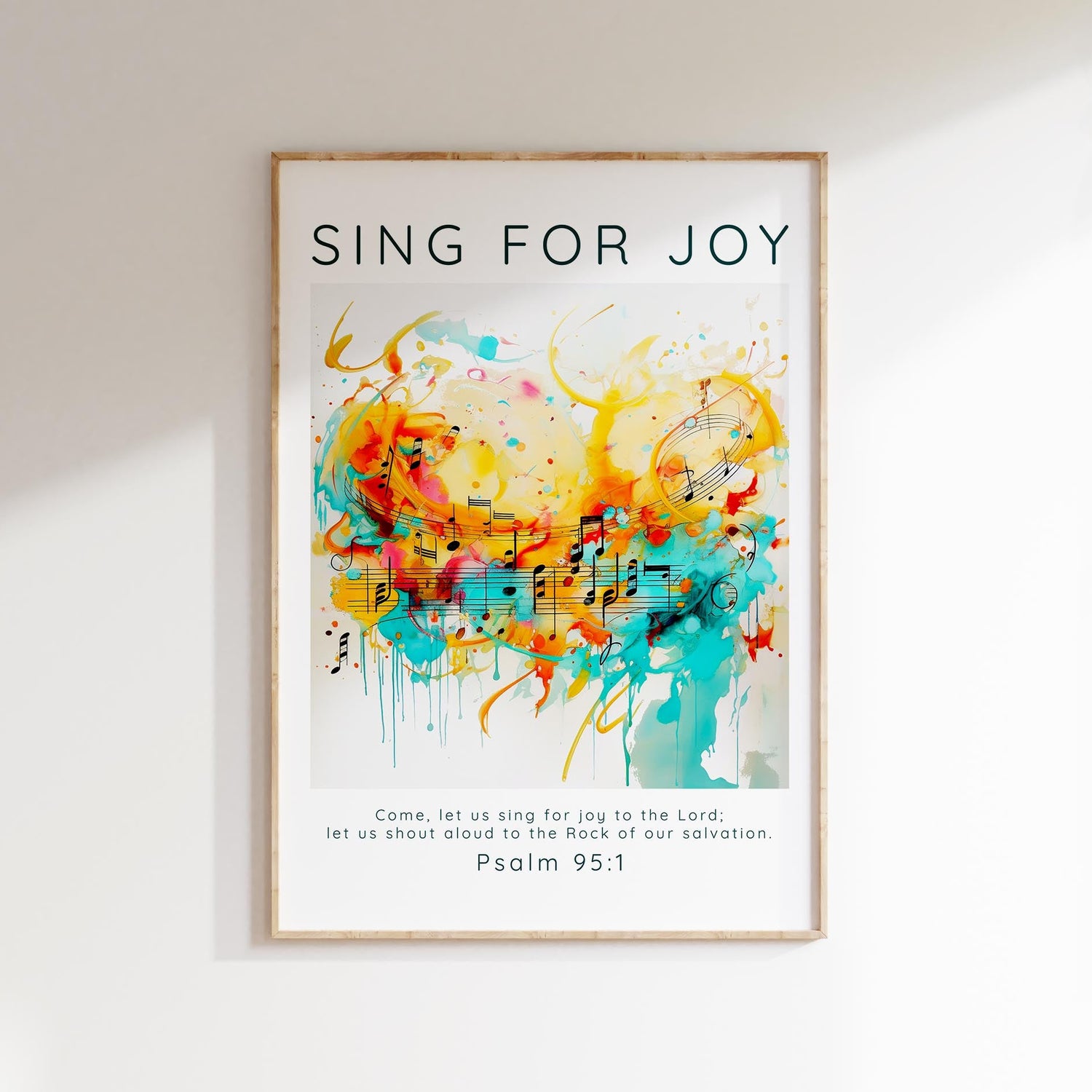 Sing For Joy Music Wall Art, Psalm 95 Modern Scripture Home Decor, Modern Christian home decor with Psalm 95:1 scripture