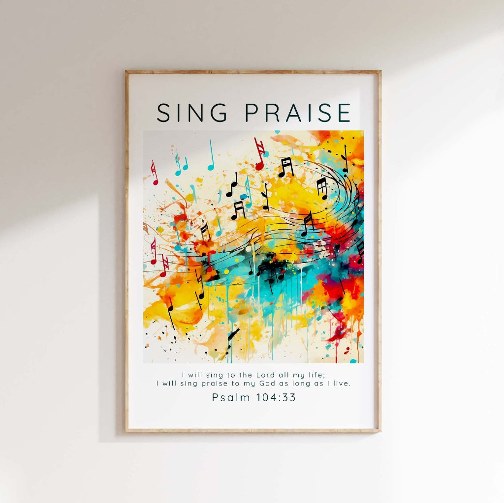 Sing Praise Musical Theme Scripture Print, Psalm 104:33 Wall Art, Musical theme Psalm 104:33 wall art for home, Sing praise scripture print