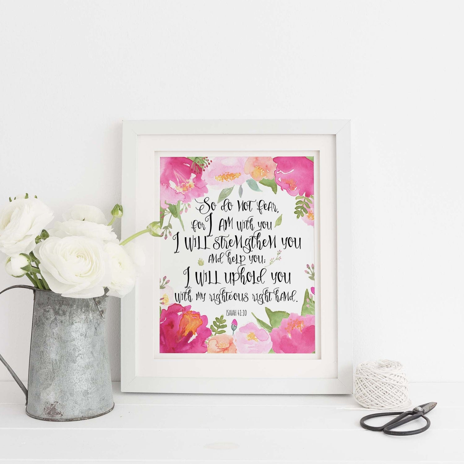 Isaiah 41 10 Poster, Pink Floral Bible Scriptures, Comforting Bible Verses and Quotes, bible do not fear for i am with you