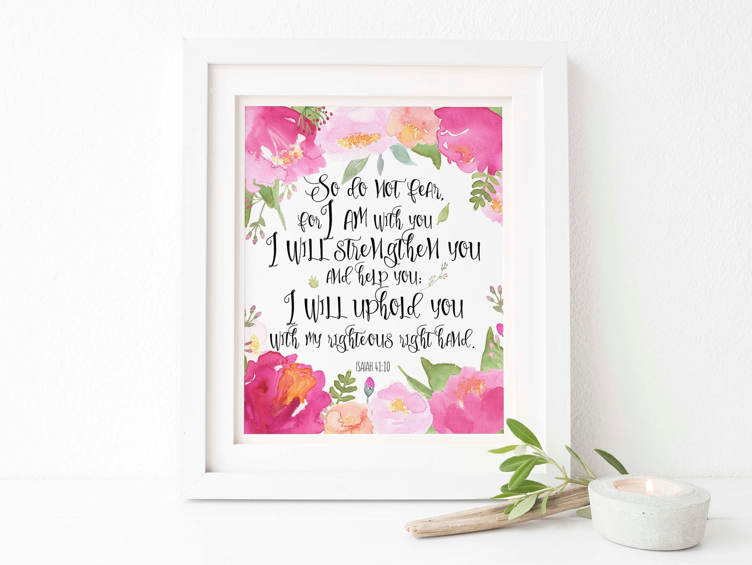 Isaiah 41 Bible Verse Print, Floral Christian Wall Art UK, Christian Wall Decor, bible verse so do not fear for i am with you
