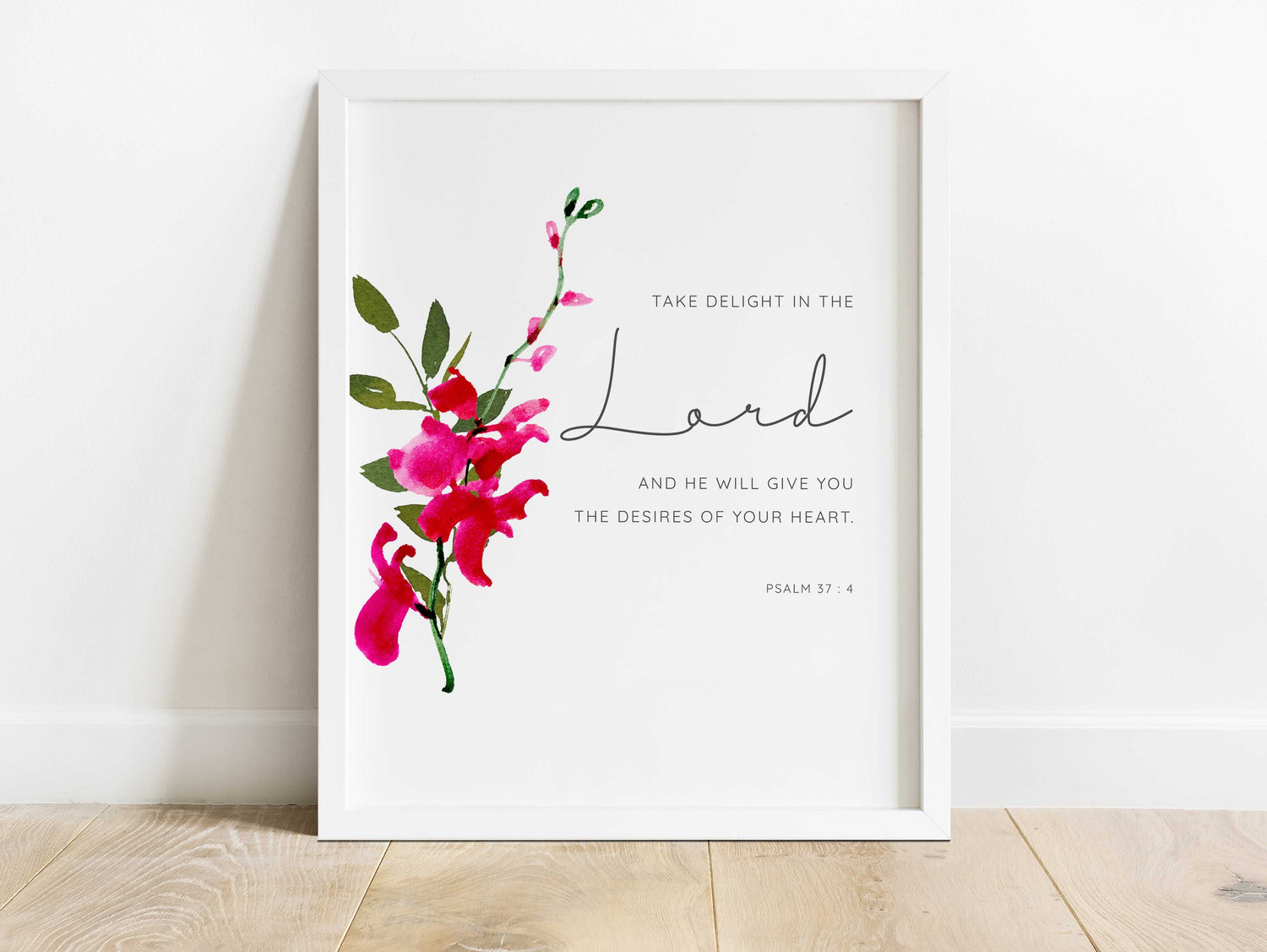 Take Delight in the Lord Bible Verse Print, Psalm 37 4 Wall Art Gift, Psalm 37 4 Biblical Wall Art, Pink Orchid Bible Verse Poster