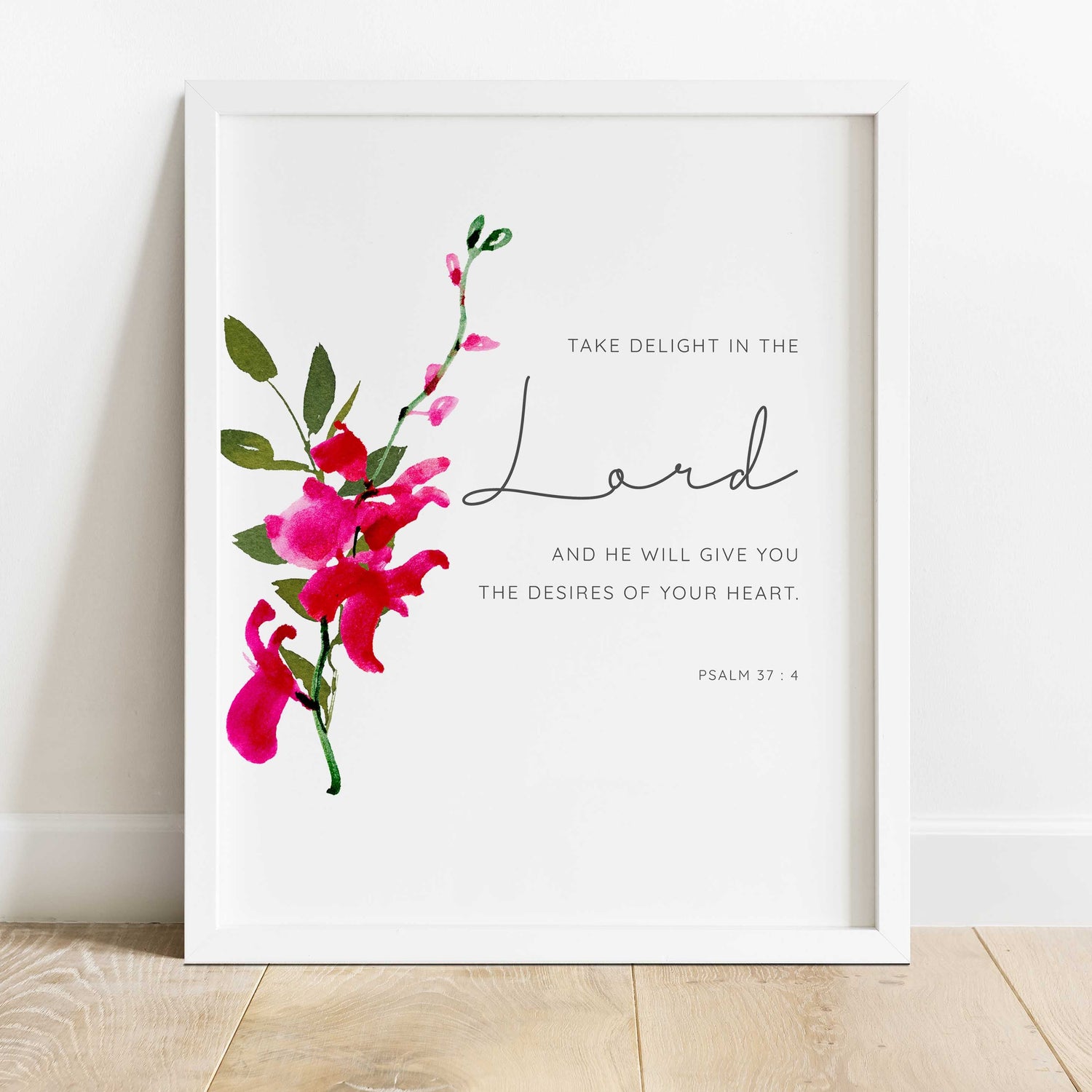 Take Delight in the Lord Bible Verse Print, Psalm 37 4 Wall Art Gift, Psalm 37 4 Biblical Wall Art, Pink Orchid Bible Verse Poster