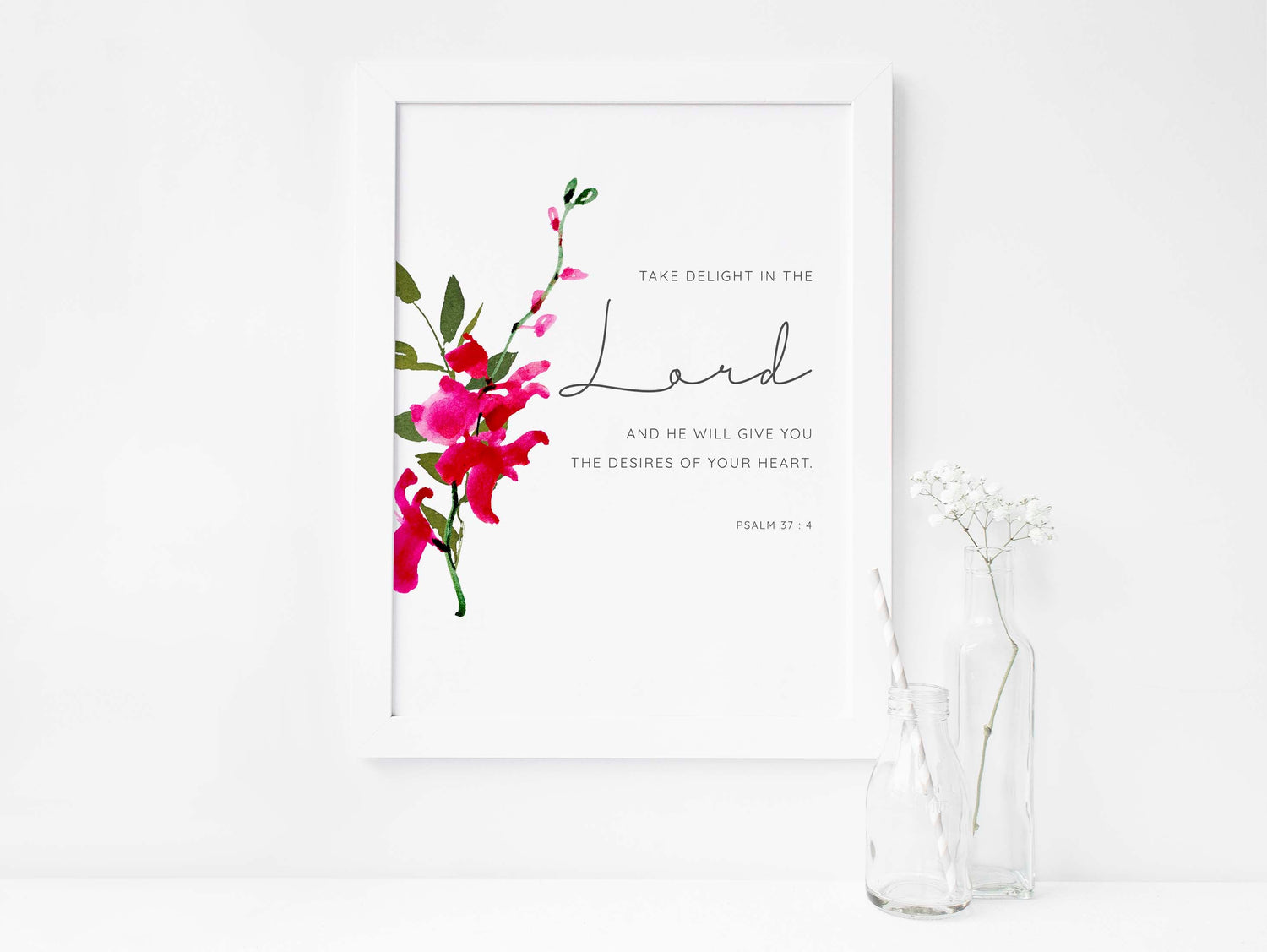 Psalm 37 4 Biblical Wall Art, Take Delight in the Lord Print, Modern Christian Art Scripture Watercolor Gift, modern bible art