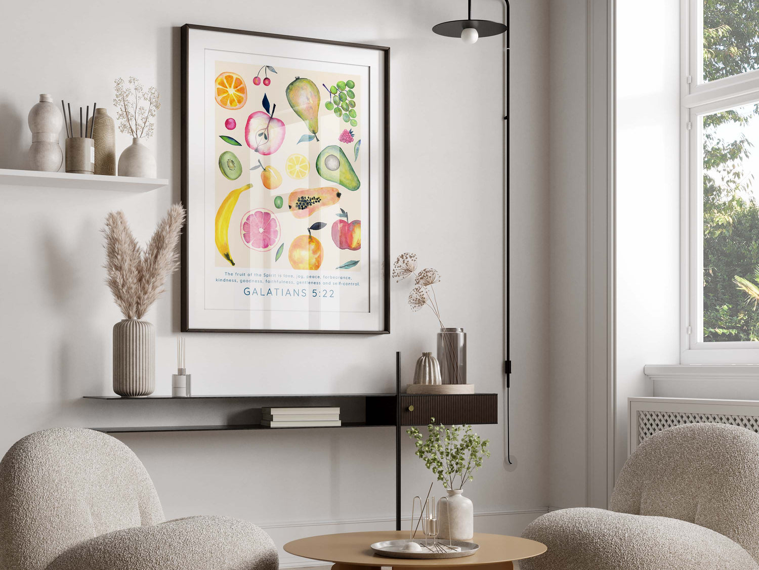 Bible Verse Print with Fruit of the Spirit Quote, Christian Watercolour Art: Fruits of the Spirit, Modern Watercolour Christian