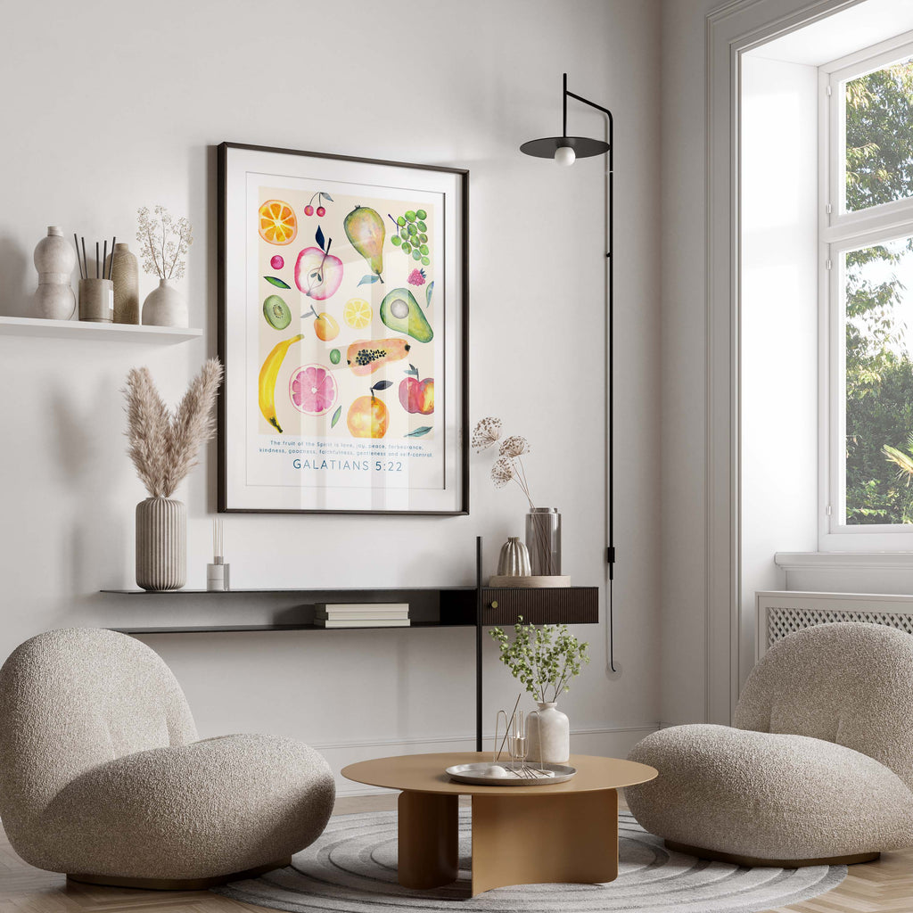 Bible Verse Print with Fruit of the Spirit Quote, Christian Watercolour Art: Fruits of the Spirit, Modern Watercolour Christian