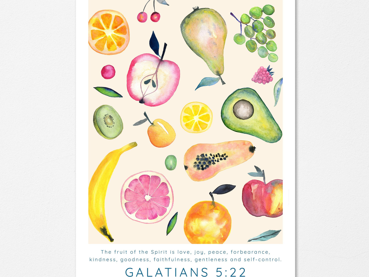 Fruit of the Spirit Wall Art, Modern Scripture Prints, Christian Art, Watercolour Fruit of the Spirit Print Galatians 5:22
