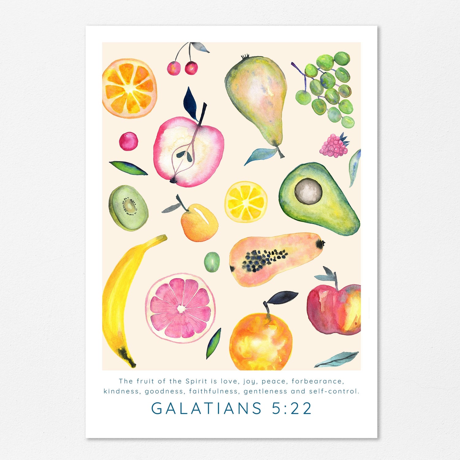 Fruit of the Spirit Wall Art, Modern Scripture Prints, Christian Art, Watercolour Fruit of the Spirit Print Galatians 5:22