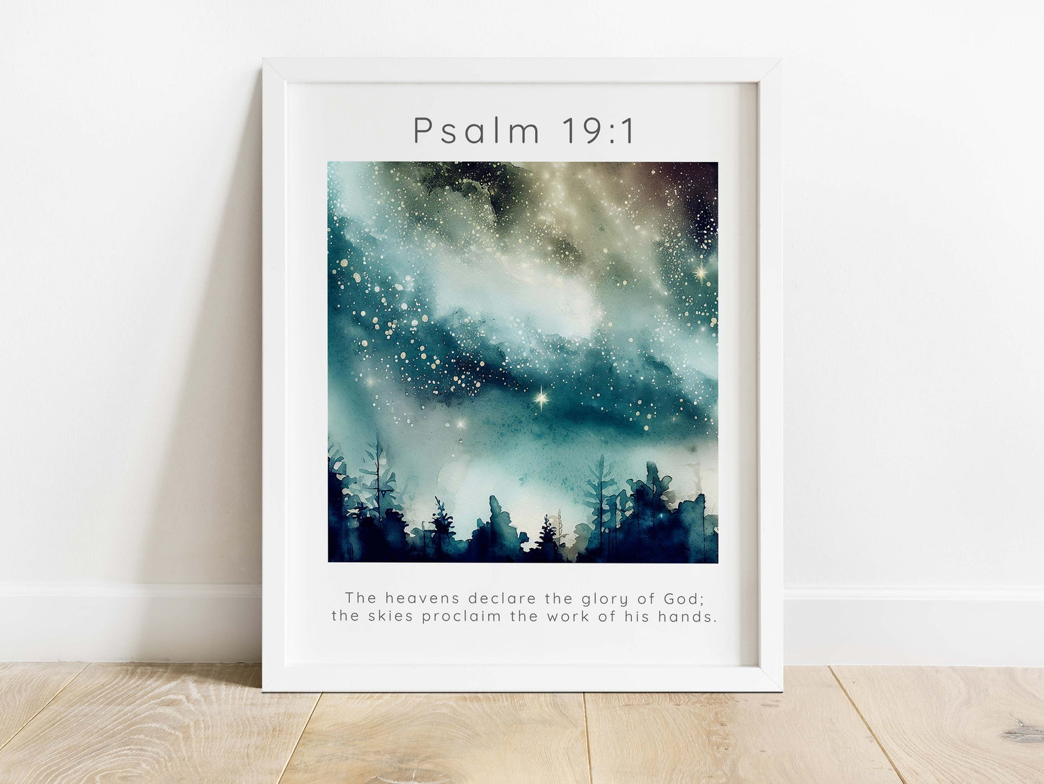 starlit Psalm 19 1 wall art for spiritual reflection, Captivating celestial scene with biblical significance