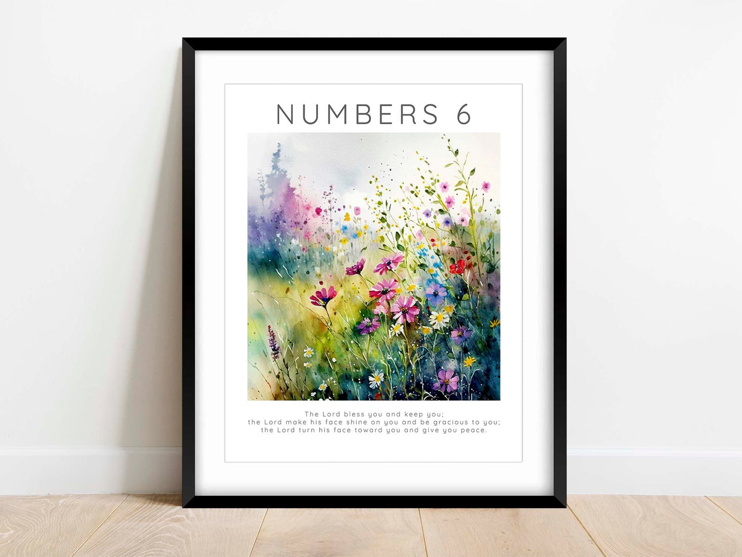 Nature's grace on display, Floral Scripture Art for your space. Tranquil scripture art: The Lord Bless You Meadow Wall Decor