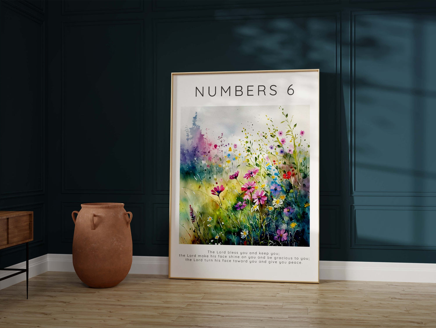Nature-inspired wall art, Numbers 6:24-26 scripture in bloom. Divine meadow bloom: The Lord Bless You and Keep You Floral Art Print.