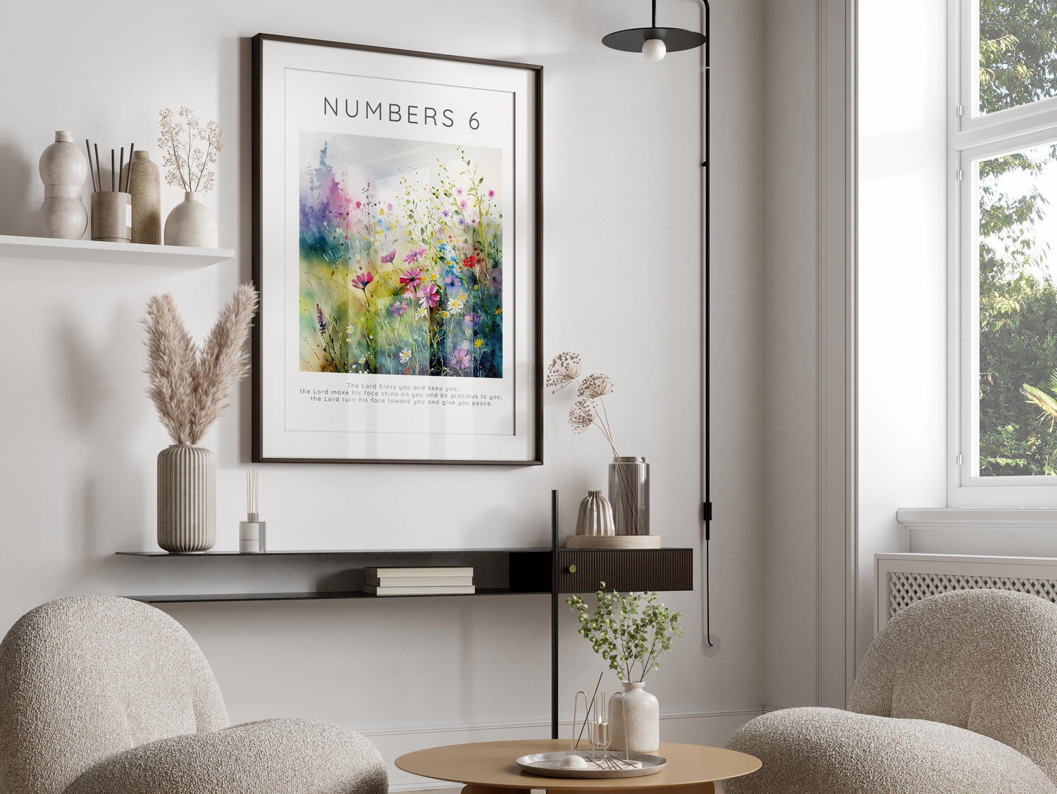 Graceful blooms and sacred verses, The Lord Bless You Print. Graceful meadow blessings: The Lord Bless You Floral Art.