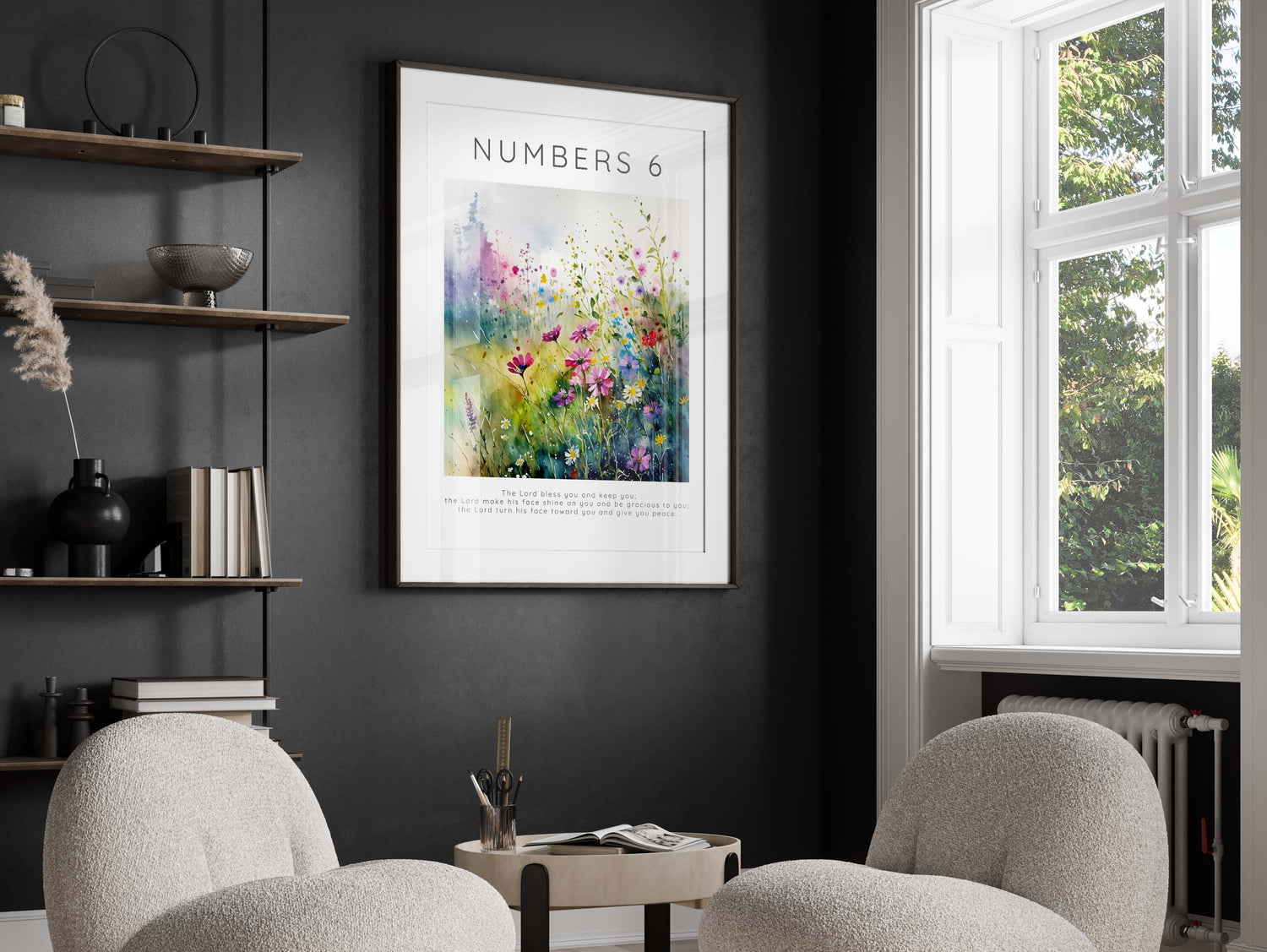 Floral Scripture Art, a tranquil meadow with divine blessings. Serene scripture charm: Numbers 6:24-26 on a Meadow Print.