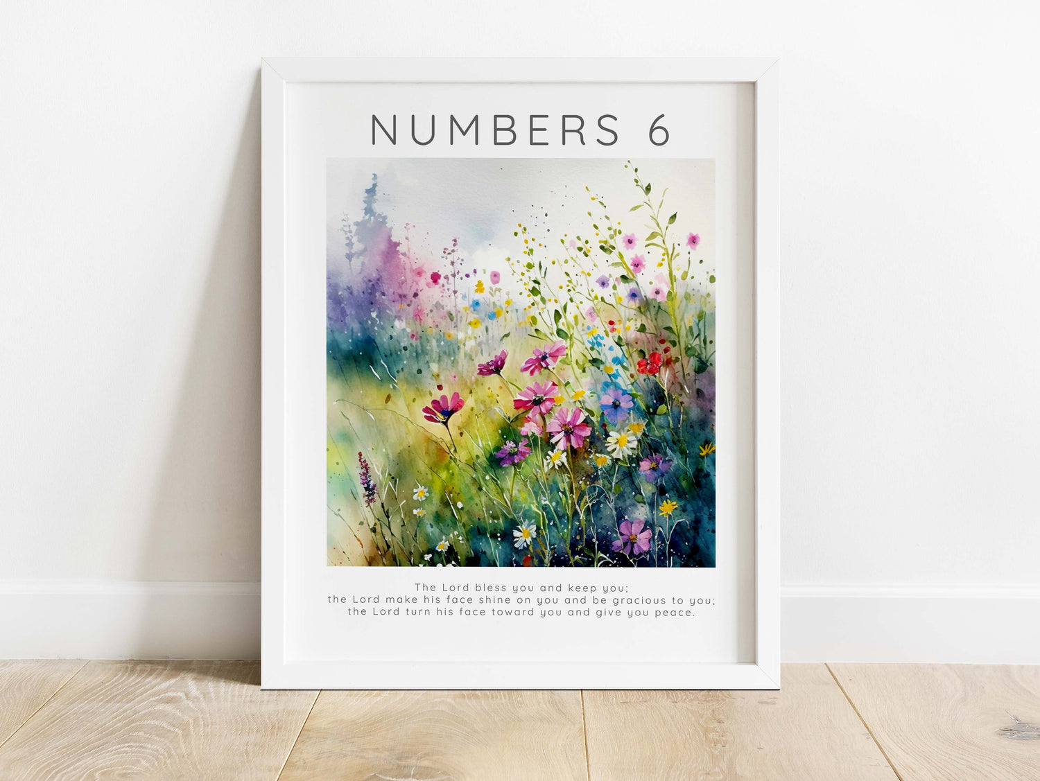 A meadow's embrace of peace, Numbers 6:24-26 in floral art. Faith in bloom: Numbers 6:24-26 captured in Floral Meadow Print.