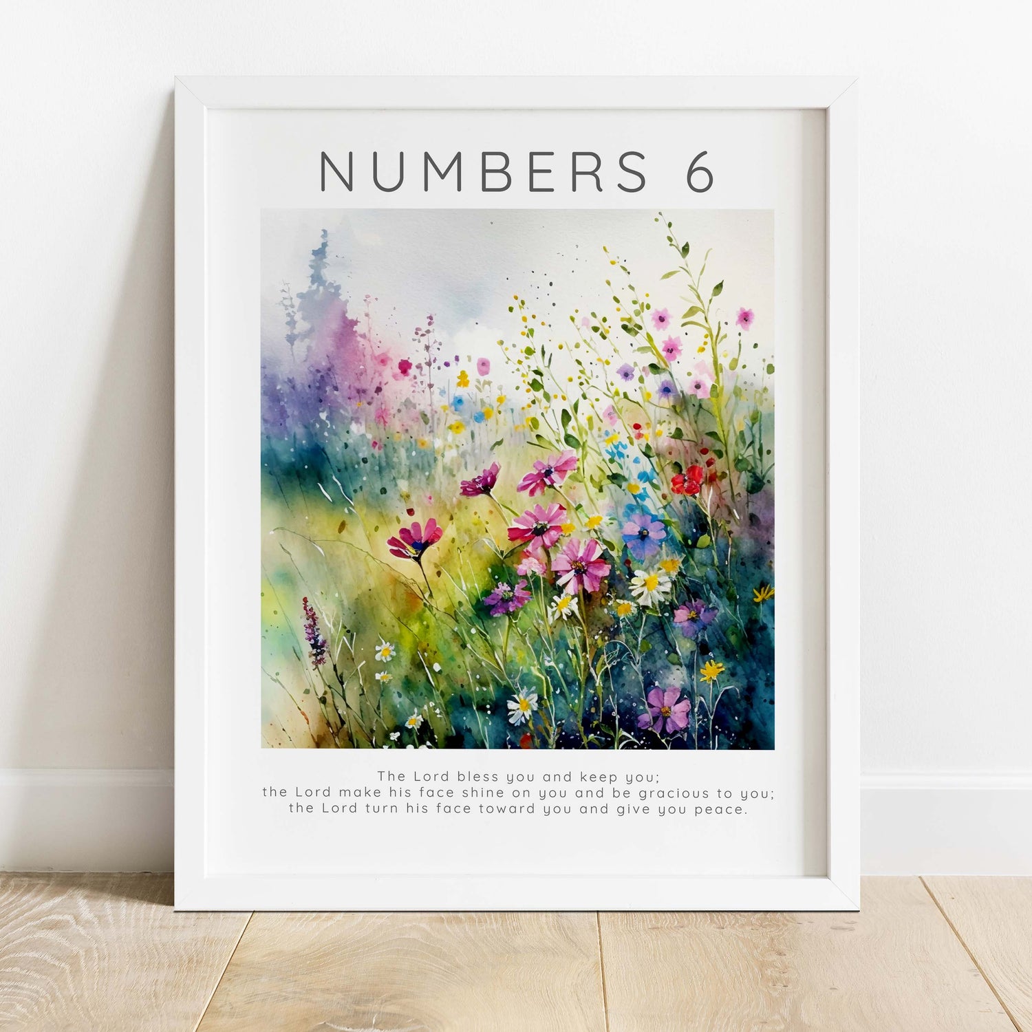 A meadow's embrace of peace, Numbers 6:24-26 in floral art. Faith in bloom: Numbers 6:24-26 captured in Floral Meadow Print.