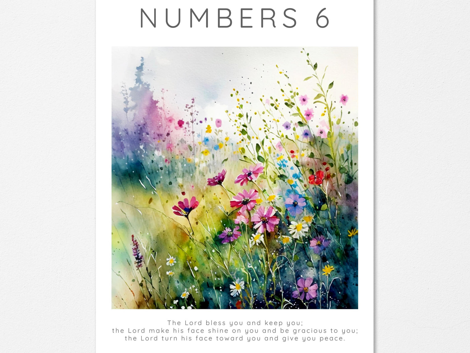 Blessings in nature's embrace: Meadow Print with biblical verse. Tranquil scripture art: The Lord Bless You Meadow Wall Decor