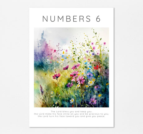 Blessings in nature's embrace: Meadow Print with biblical verse. Tranquil scripture art: The Lord Bless You Meadow Wall Decor