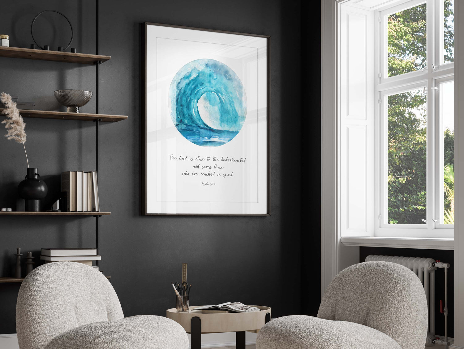 Faith-based wall art with Psalm 34:18, Watercolor print of 'The Lord is Close to the Brokenhearted', Psalm 34:18 christian art print