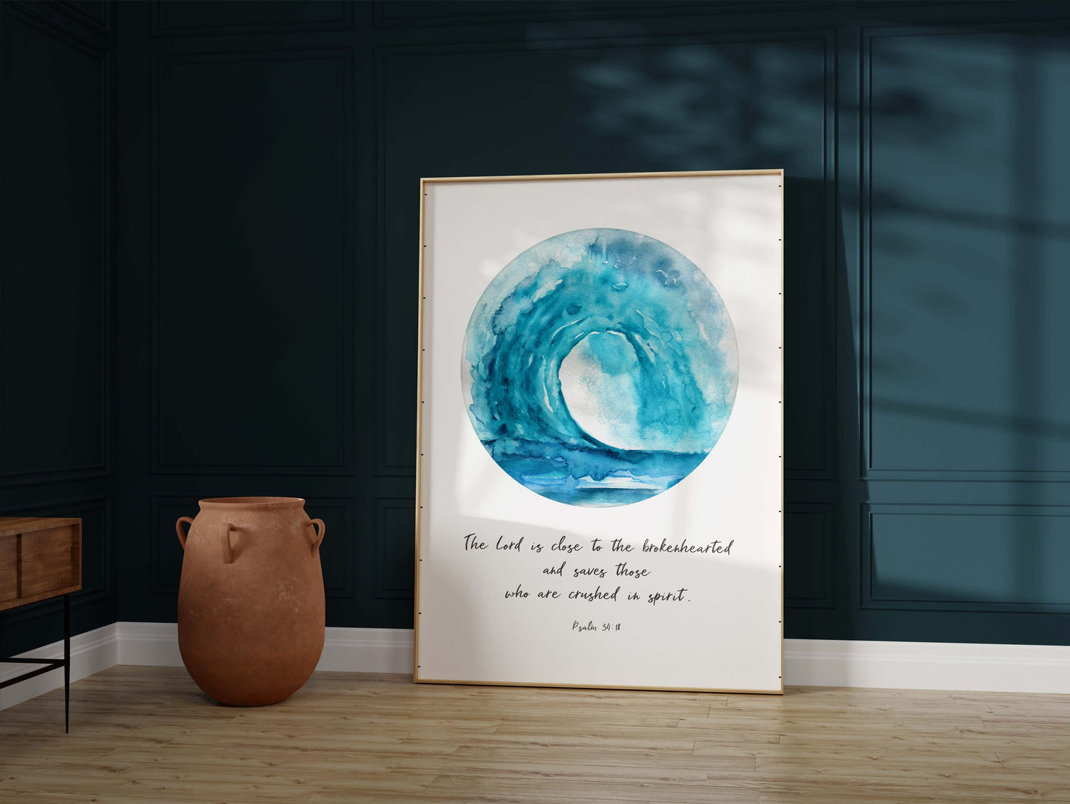 Faith-based wall art with Psalm 34:18, Watercolor print of 'The Lord is Close to the Brokenhearted', Psalm 34:18 christian art print