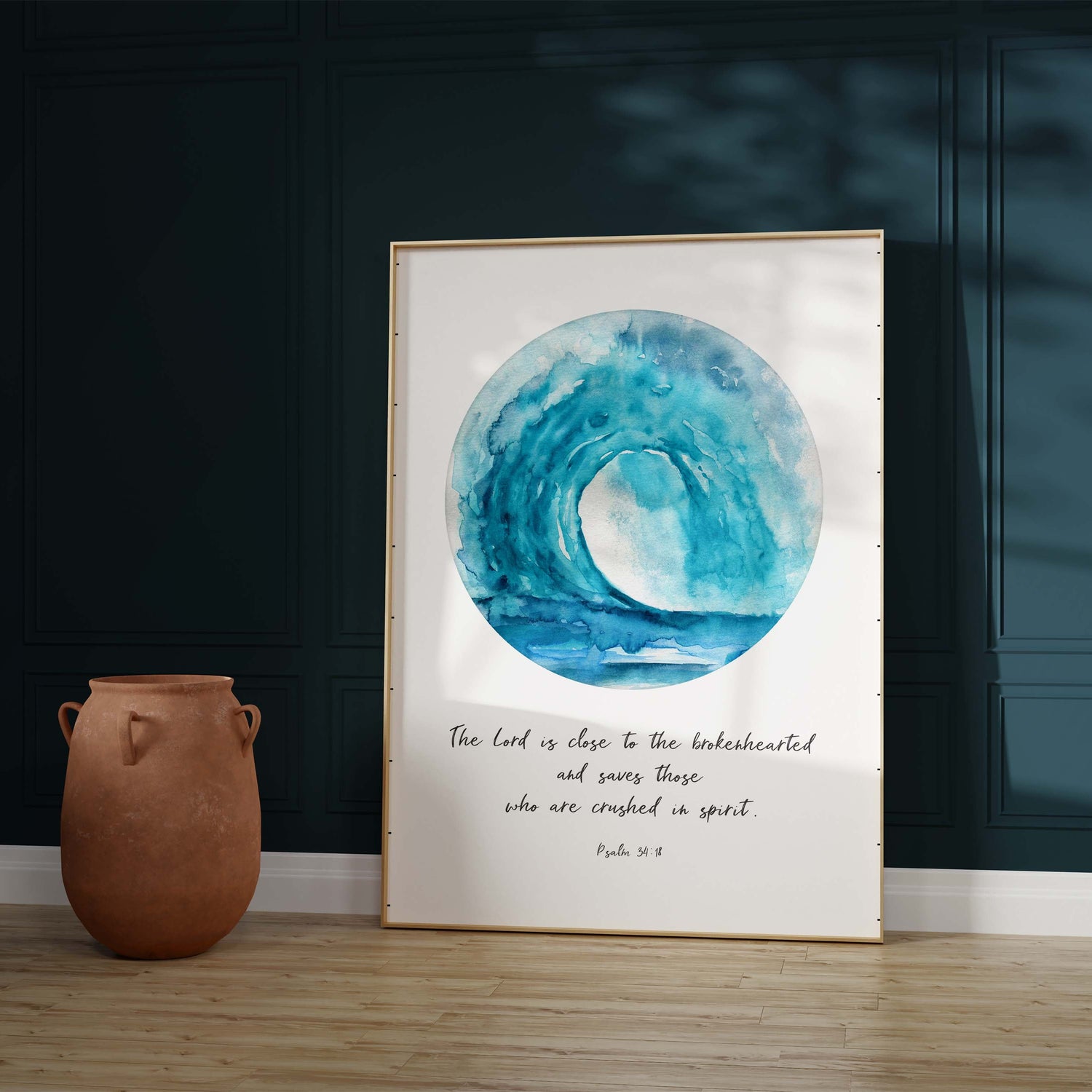 Faith-based wall art with Psalm 34:18, Watercolor print of 'The Lord is Close to the Brokenhearted', Psalm 34:18 christian art print