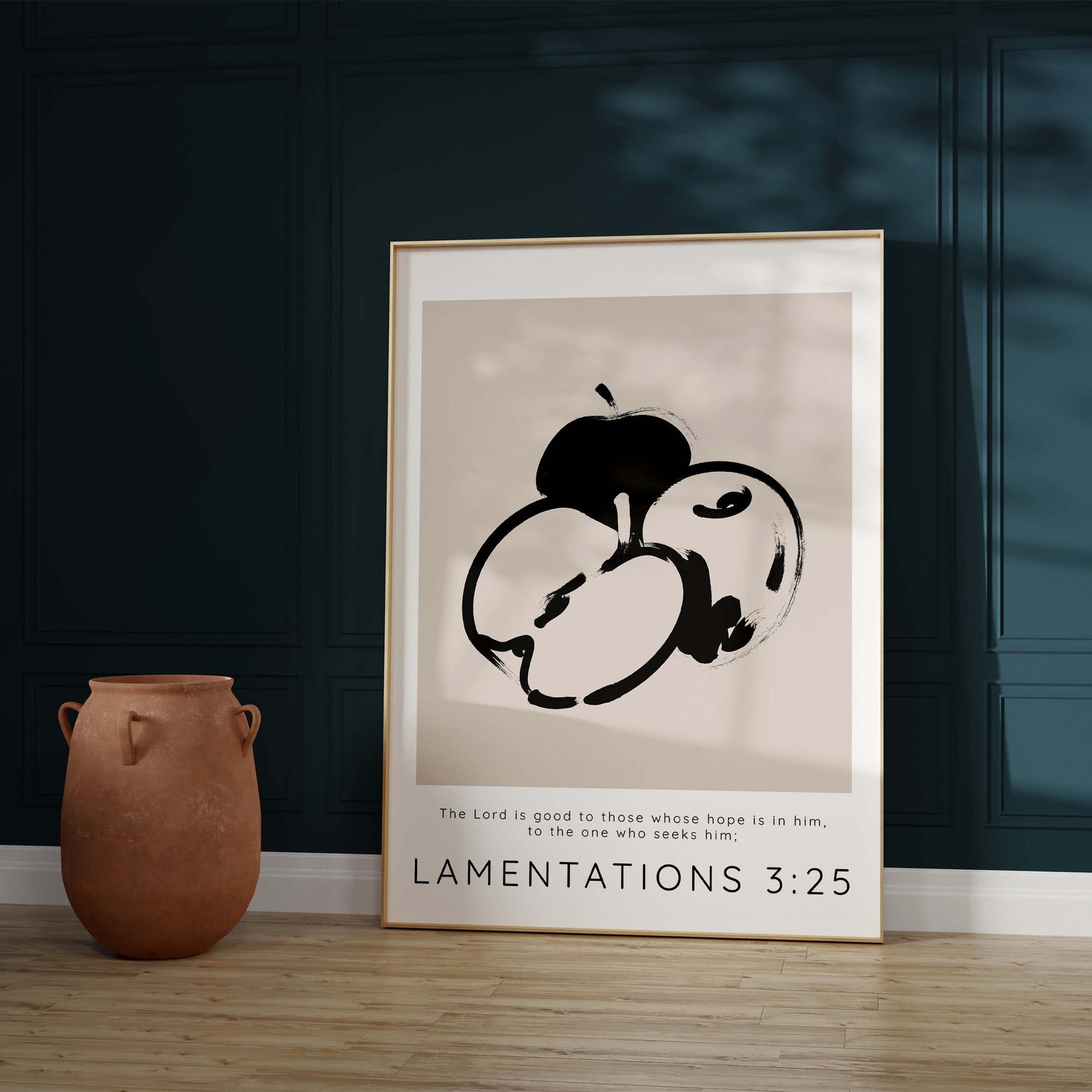 bible verse about hope and goodness, Line drawing of apples with scripture from Lamentations, Bible print for home decor