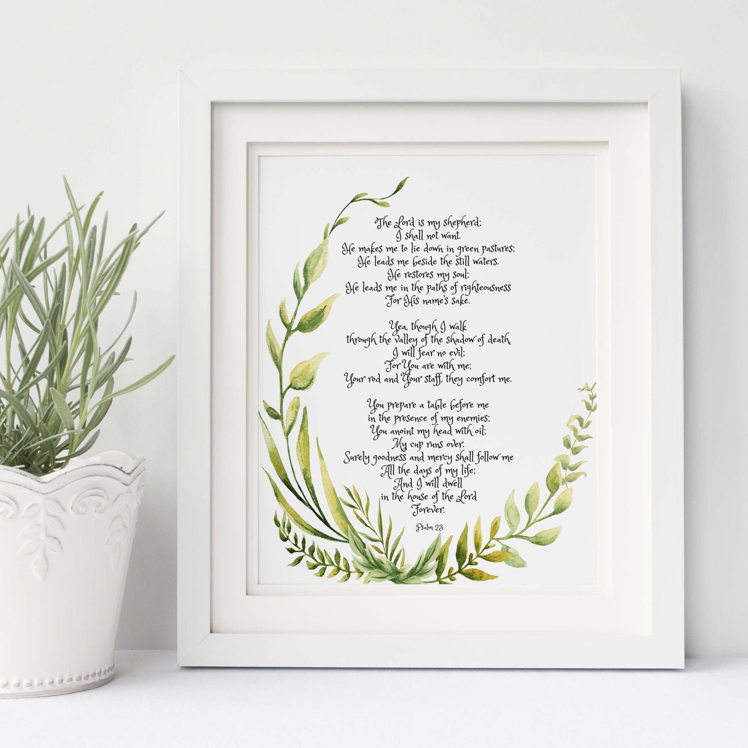 Psalm 23 Wall Art, The Lord is My Shepherd Print, Bible Verse Print