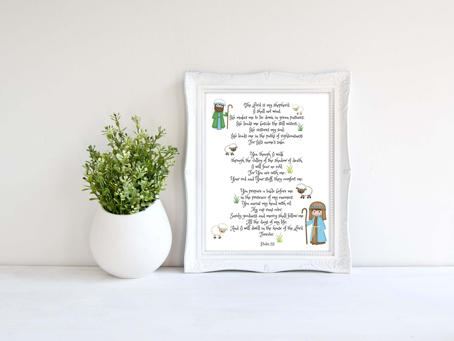 Bible Verse Art Prints, Psalm 23 Wall Decor, Psalm 23 Print, Psalm 23 for Kids, Psalm 23 artwork with pastoral scene