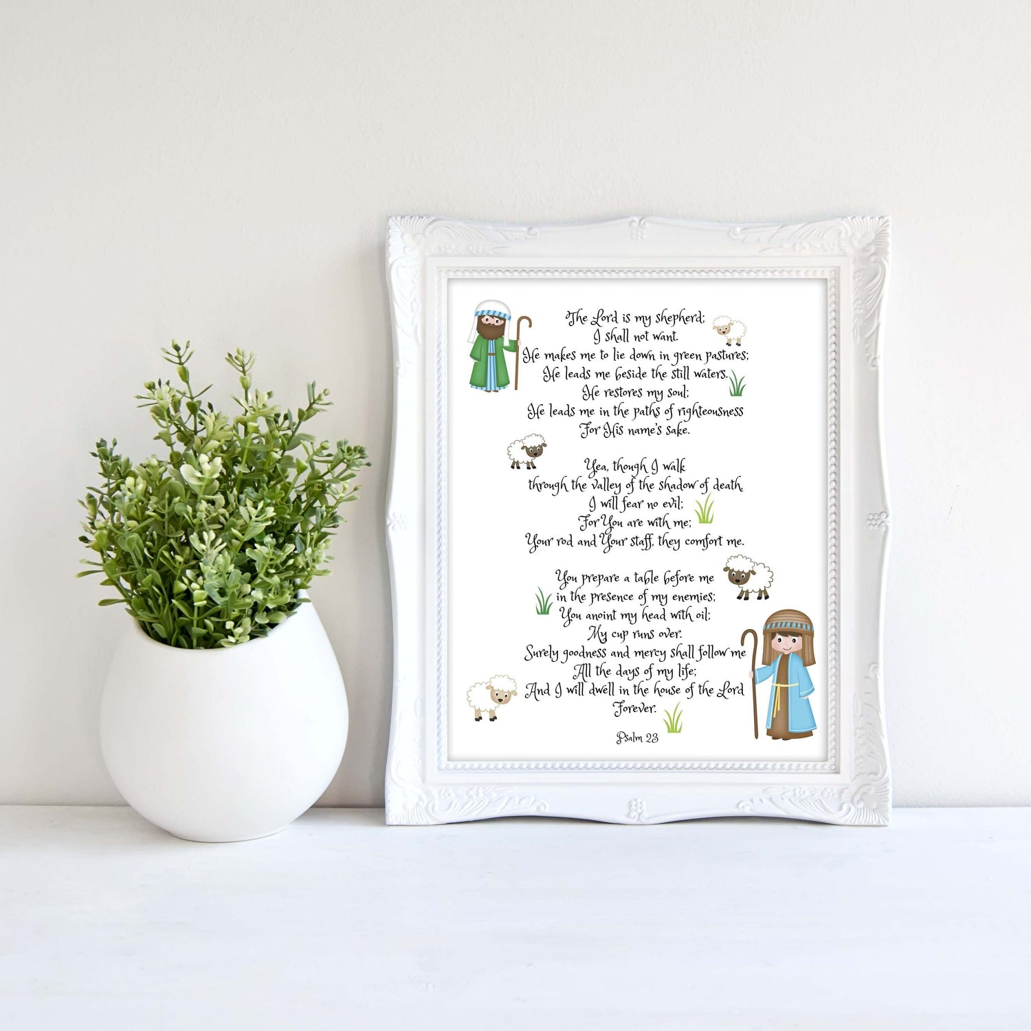 Bible Verse Art Prints, Psalm 23 Wall Decor, Psalm 23 Print, Psalm 23 for Kids, Psalm 23 artwork with pastoral scene