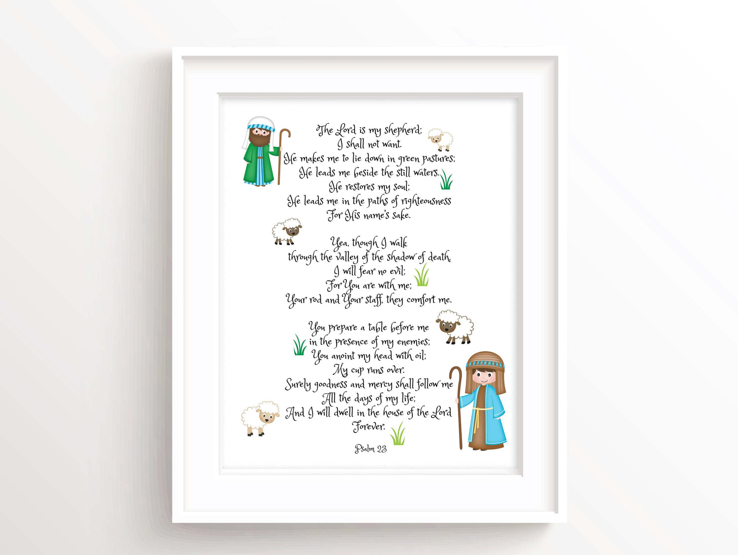 Psalm 23 kids print with shepherds and sheep, Bible verse nursery art Psalm 23 for children, The Lord is My Shepherd kids print